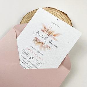 Seed Bridal Shower Invitation, Pampas Grass Bridal shower Announcement , Floral Tropical Boho Bridal Shower Party invites with envelopes