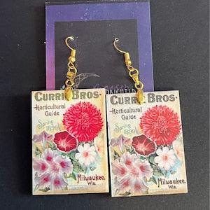 Floral Seed Earrings, cottagecore, summer floral jewelry, unique earrings for garden lovers, retro seed packet jewelry, retro flower jewelry