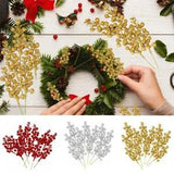 Decor Xmas Stems Wreath Berries Artificial Christmas Tree Glitter DIY 12 Packs