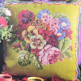Flower Nosegay Needlepoint Tapestry Pillow Pattern by Kaffe Fassett/ Bright rose, nasturtium, moonflower bouquet needlework pattern