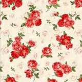 Timeless Treasures - Garden Rose - Small Red Rose Bouquet on Cream - Cotton Fabric