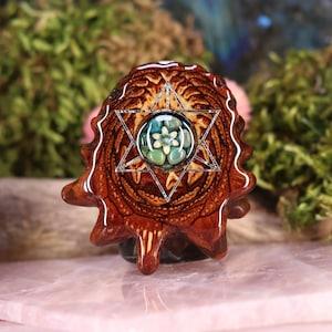 Pinecone Pendant with Glass (Green/Blue Phoenix Orchid) and Silver Merkaba (Large) by Third Eye Pinecone