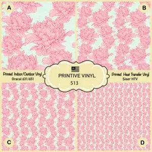 Hand drawn linen peony flower Patterned Iron on, Printed HTV,Adhesive Vinyl- 513