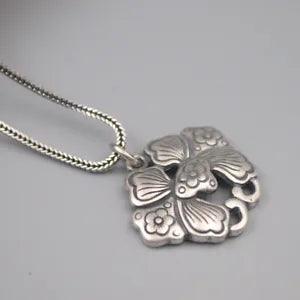 Real 925 Silver Pendant For Women Retro Peony Flower Wheat Chain 1.7mm Gift