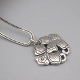 Real 925 Silver Pendant For Women Retro Peony Flower Wheat Chain 1.7mm Gift