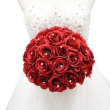 Elegant Rose Bouquet with Rhinestone-Keepsake Artificial Hand-shaped rose bouquet in Natural true red