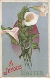 A Joyous Easter, Silver White Call Lily Flowers, Vintage Postcard