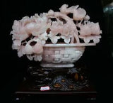 16.4" Natural Xiu Pink Jade Carving subshrubby peony flower Birds Basket Statue