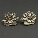 Vintage Lotus Lily Pad Seagull Pewter Earrings Signed 1987 Handcrafted NS Canada