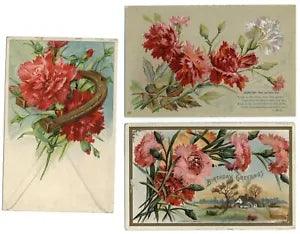 LOT OF 3 ~ carnations flower ~ Birthday & Greeting postcards sku479