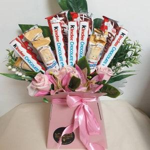 Chocolate Bouquet Pink Kinder Silk Flowers Gift Hamper