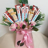 Chocolate Bouquet Pink Kinder Silk Flowers Gift Hamper