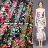 3D Embroidery Peony Flower Lace Fabric Sheer Mesh Tulle Dress Elegant 130cm Wide