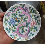 5.5" Chinese Qing Famille Rose Porcelain Animal Dragon Peony Flower Plate