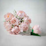 Wedding bouquet blush peonies and lilies of the valley flowers, bridal bouquet, wedding wrist corsage and boutonniere set