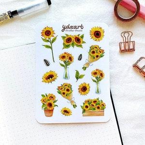 Sunflower Sticker Sheet | Floral, Flower Stickers