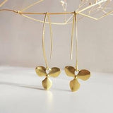 Orchid Flower Earrings, Raw Brass Hoop Dangles, Dainty Trio Gold Leaves, Long Textured Trillium Charms, Nature Lover Herbalist Gift for Her