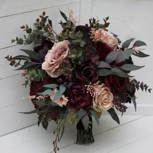 Purple burgundy beige black bouquet Bridal flowers Faux bouquet Fall wedding Wedding Silk flowers Halloween wedding-size 10 inch
