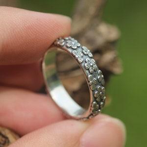 925 silver sunflower band ring