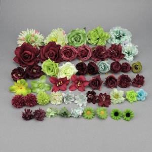 50Pcs Artificial Silk Flowers Combo Set/4-13cm Rose Peony Flowers Head/Bulk Fake flowers for Handmade DIY Christmas Wedding Home Decor