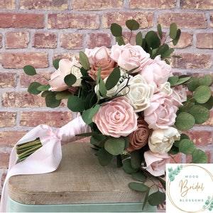 Wood Flower Bouquet- Emma Collection- Sola Wood Flower Bouquet With Blush And Rose Gold Wood Flowers