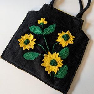 RARE Vintage 1940s Felt Sunflower Tote Bag
