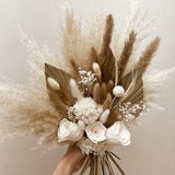 Pampas Bridal Bouquet with Real Preserved Roses and Palm Leaves