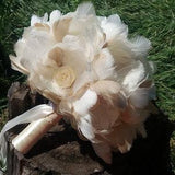 Champagne Bridal bouquet, Feather bouquet, Beige wedding flowers, Great Gatsby Wedding bouquet, Bouquet of roses,Vintage bouquet, YOUR COLOR