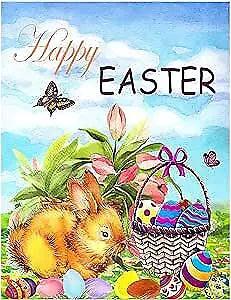Happy Easter Bunny Eggs Basket Lilies Flowers Double Sided Garden Yard Flag