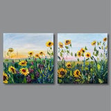 Sunflower painting Set of 2 paintings Original art Meadows painting Impasto flowers Wall art set