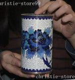 5" China bronze Cloisonne peony flower pattern brush pot pencil vase
