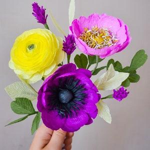 Crepe Paper Flowers, Pink Paper Ranunculus, Small paper flowers, Ukrainian artist, Large Paper Flower, Bouquet For Her