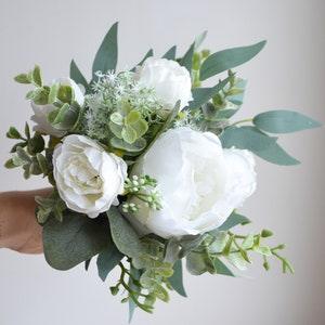 Small white bouquet Bridesmaids mimi faux bouquet Wedding flower girl bouquet Boho eucalyptus bouquet