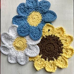 Sunflower - Daisy Crochet Dishcloths / Pot Holders / Trivets / Hot Pads - Sunflower Gift / Daisy Gift