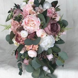 Wedding bouquet, Dusty Rose Bridal bouquet, Cascade bouquet, Blush Wedding bouquet, Mauve/Dusty Rose Wedding flowers, Silk Bridal bouquet
