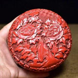 chinese lacquerware box Japan lacquerwork carved flower peony antique keepsake