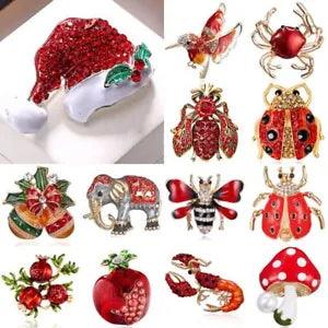 Fashion Crystal Red Brooch Pin Flower Crab Ladybird Santa Claus Brooch Jewelry