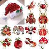 Fashion Crystal Red Brooch Pin Flower Crab Ladybird Santa Claus Brooch Jewelry