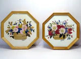 Vintage Pressed Dried Flowers Wall Art Octagon Wood Frame - Signed 7.5" Set of 2