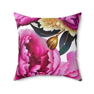 NEW Peony Flower Floral Faux Suede Decorative Square Pillow Patio Cushion