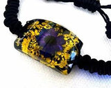 Laddies bracelet shamballa Real miniature flowers Carnations Roses black string