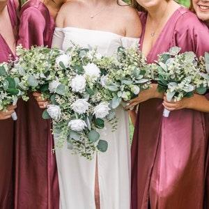 Garden style rose & greenery cascade bridal bouquet, eucalyptus wedding bouquet, Lambs ear sage all green bridesmaid flowers