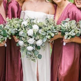 Garden style rose & greenery cascade bridal bouquet, eucalyptus wedding bouquet, Lambs ear sage all green bridesmaid flowers