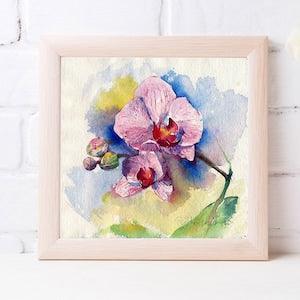 Print of Watercolor flower painting - "Orchid flower" giclee on watercolor paper