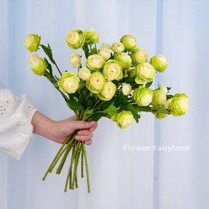 Pack of 3 - Small Ranunculus Stem | High Quality Artificial Flower | DIY Floral | Wedding/Home Decoration | Gifts - Green (Set of 3)