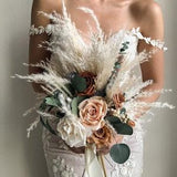 Pampas Wedding Bouquet, Fall Bridal Boho Bouquet, Dried Flowers, Rustic Bouquet, Eucalyptus, Orange Terracotta Ivory
