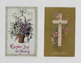 Vintage EASTER Postcard*BASKET PANSIES /LILIES OF VALLEY/ CROSS & PINK DAFFODILS