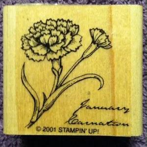 ??CARNATION?? January Birthday Flower Rubber & Wood Craft Stamp Diary Scrapbook