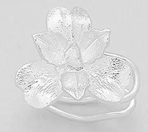 Solid Sterling Silver Lily Orchid Flower Ear Cuff CRAWLER Earring 2.7g Feminine