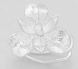 Solid Sterling Silver Lily Orchid Flower Ear Cuff CRAWLER Earring 2.7g Feminine